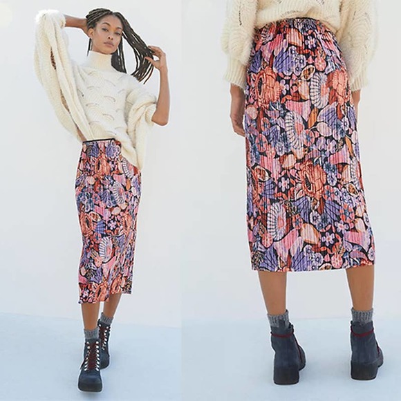 Maeve Dresses & Skirts - Maeve Anthropologie Tilda Pleat Velvet Midi Skirt